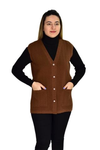 Kadın Cepli Triko Yelek BGL-ST03343