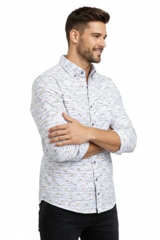 Erkek Silim Fitt Çizgili Uzun Kol Gömlek BGL-ST02982 SARI - S
