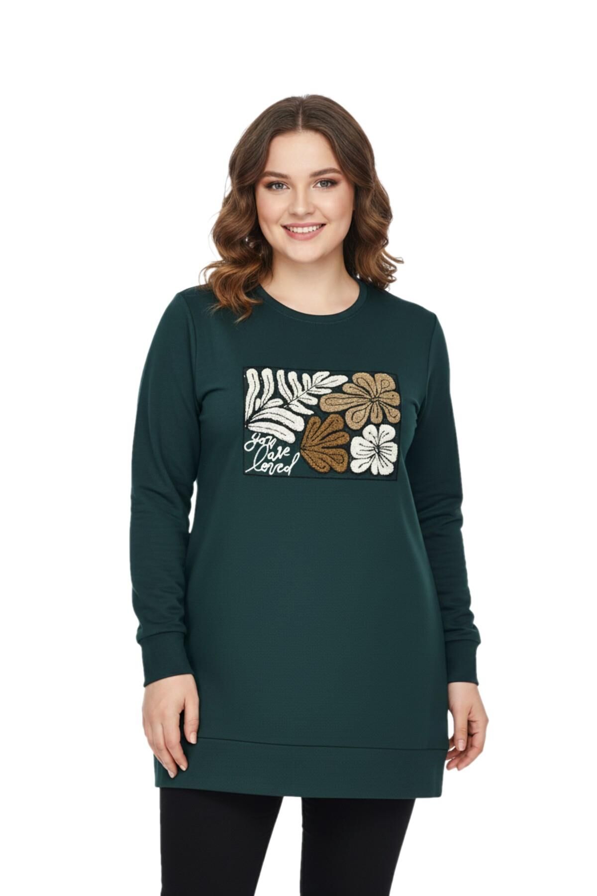 Kadın Sıfıryaka Önü Nakışlı Tunik BGL-ST05085 YEŞİL - 3XL