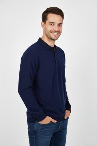 Erkek Polo Yaka Cepli Selanik Sweatshirt Regular Kalıp BGL-ST04923 SİYAH - XL