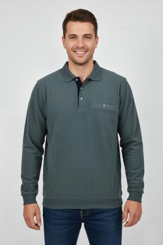 Erkek Polo Yaka Cepli Selanik Sweatshirt Regular Kalıp BGL-ST04923 SİYAH - XL