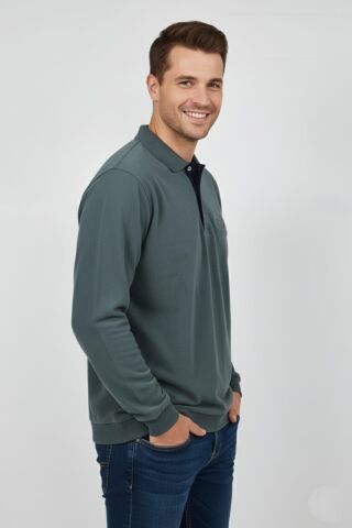 Erkek Polo Yaka Cepli Selanik Sweatshirt Regular Kalıp BGL-ST04923 SİYAH - XL