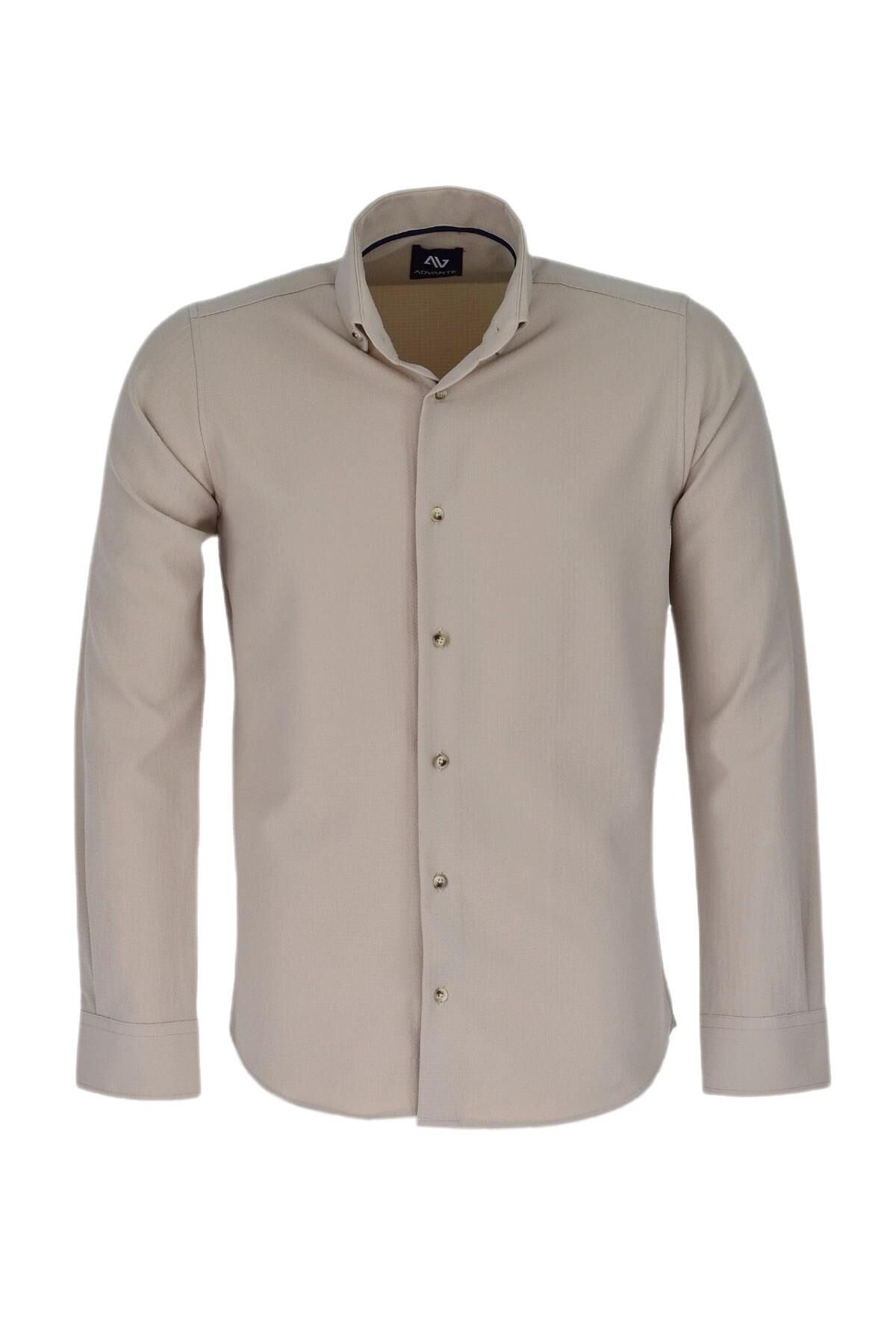 Erkek Spor Gofre Uzun Kol Gömlek BGL-ST03533 BEJ - 2XL