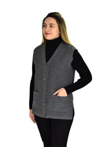 Kadın Cepli Triko Yelek BGL-ST03343 FÜME - M