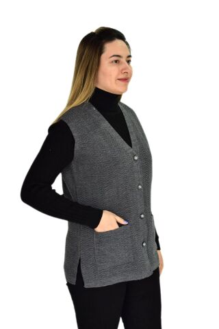 Kadın Cepli Triko Yelek BGL-ST03343 FÜME - M