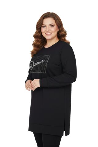Kadın Siyah Sıfıryaka Taşlı Tunik BGL-ST05086 SİYAH - L