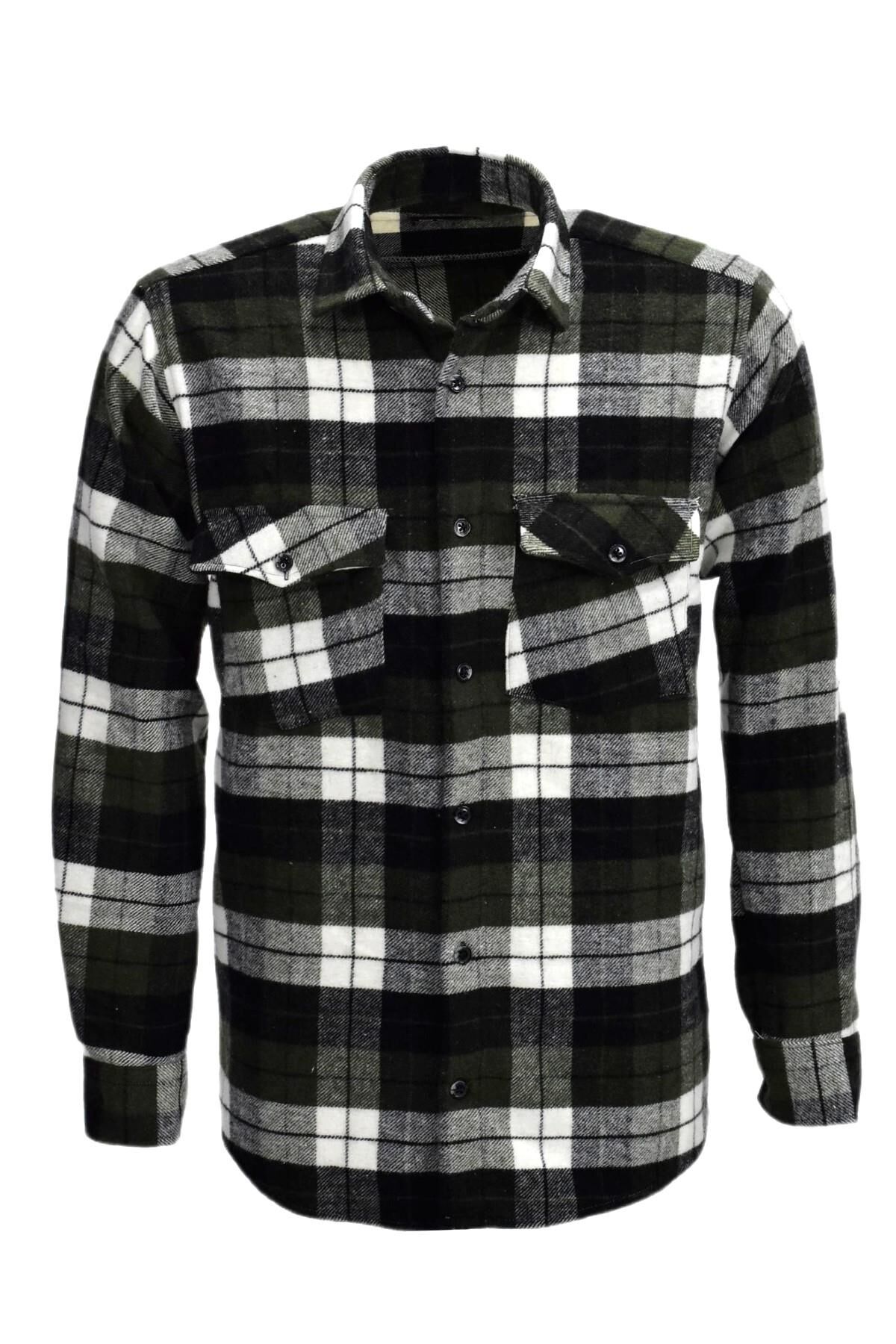 Erkek Çift Cepli Kapaklı Regular Fit Oduncu Gömlek BGL-ST03253 HAKİ - S