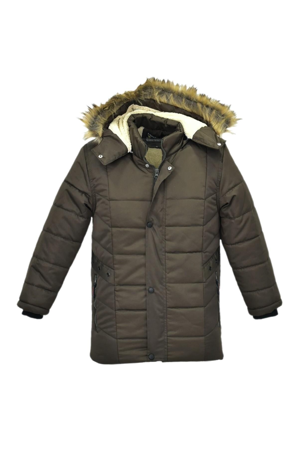 Erkek Çocuk Kapüşonlu Mont BS-2014 HAKİ - 16 YAŞ
