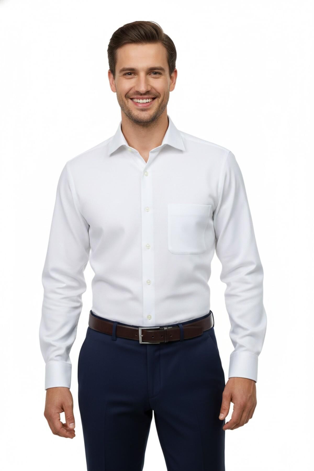 Erkek Regular Fitt Uzun Kol Petek Dokulu Gömlek 3635 BGL-ST04811 BEYAZ - S