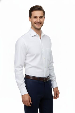 Erkek Regular Fitt Uzun Kol Petek Dokulu Gömlek 3635 BGL-ST04811 BEYAZ - S