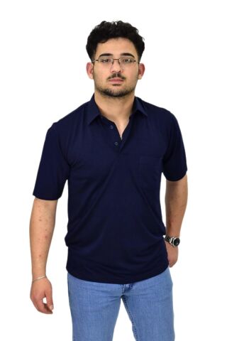 Erkek Büyük Beden Gömlek Yaka Tişört T6065 BGL-ST04540 LACİVERT - 3XL