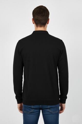Erkek Polo Yaka Cepli Selanik Sweatshirt Regular Kalıp BGL-ST04923 SİYAH - XL
