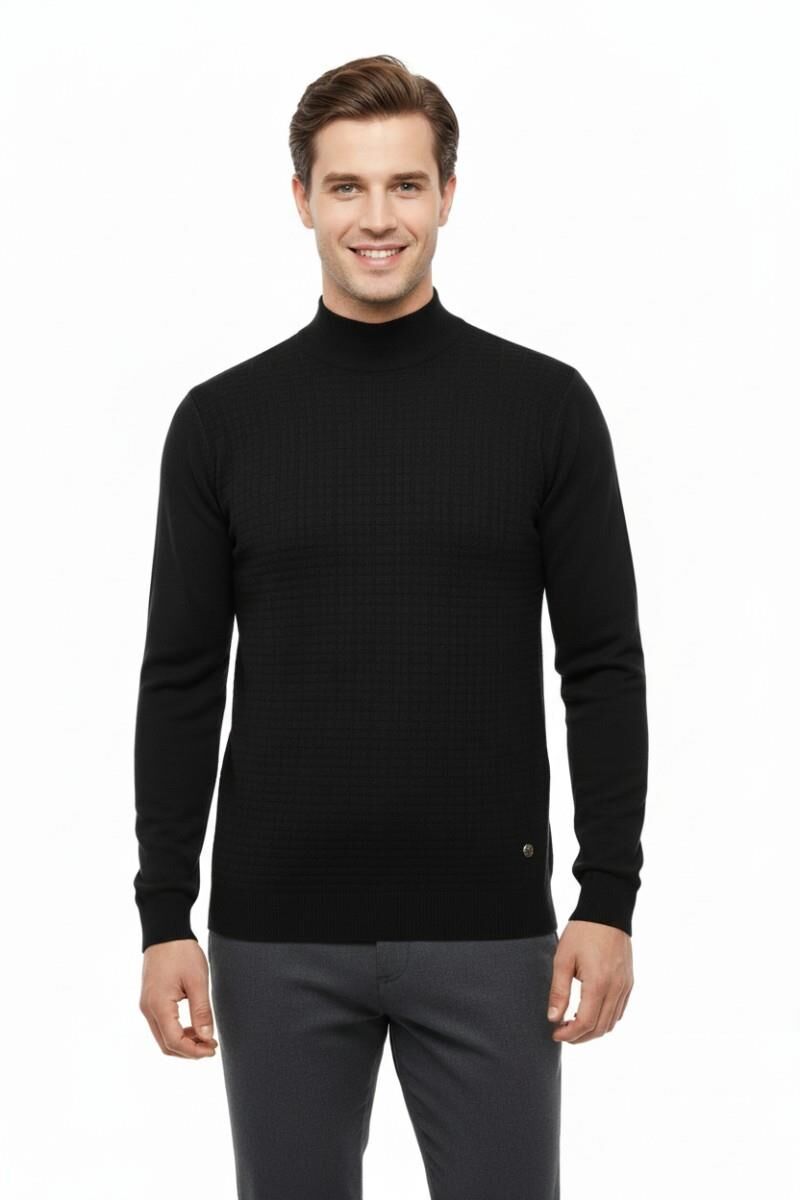 Erkek Yarım Balıkçı Kazak Çelik Örgü Regular Kalıp 5204B BGL-ST04855 SİYAH - 2XL