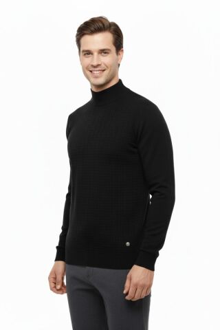 Erkek Yarım Balıkçı Kazak Çelik Örgü Regular Kalıp 5204B BGL-ST04855 SİYAH - 2XL