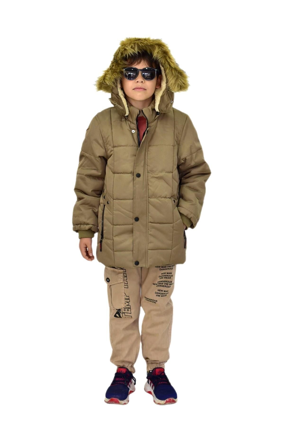 Erkek Çocuk Kapüşonlu Mont BS-2014 VİZON - 9 YAŞ