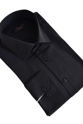 Erkek Silim Fit Armürlü Gömlek BGL-ST02492 SİYAH - S