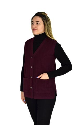 Kadın Cepli Triko Yelek BGL-ST03343 MÜRDÜM - L