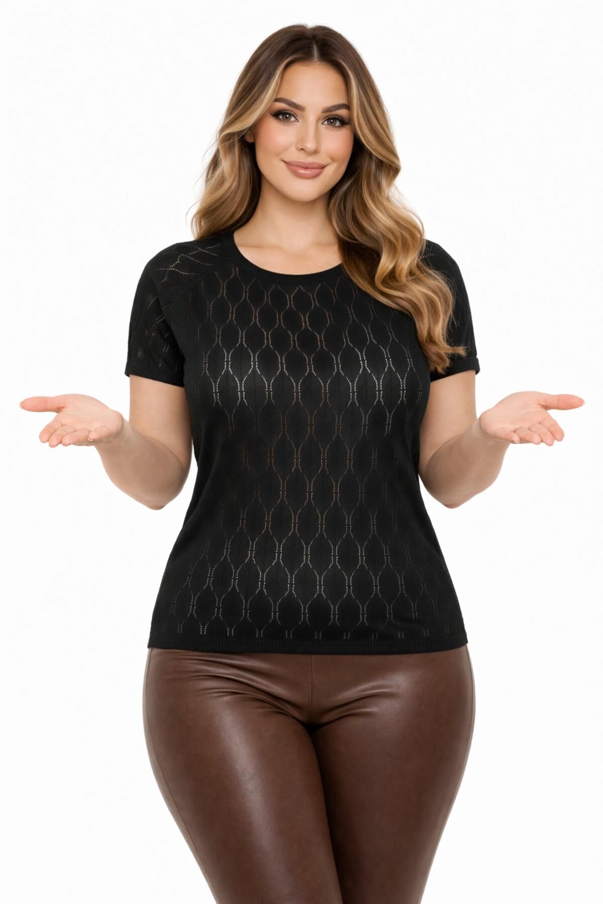 Kadın Triko Kısa Kol Bluz 12943 BGL-ST05309