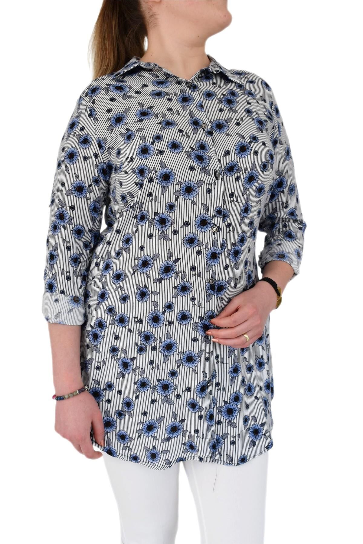 Kadın Tunik Papatya Desenli Almira 1597 Bgl-st00999 LACİVERT - 40