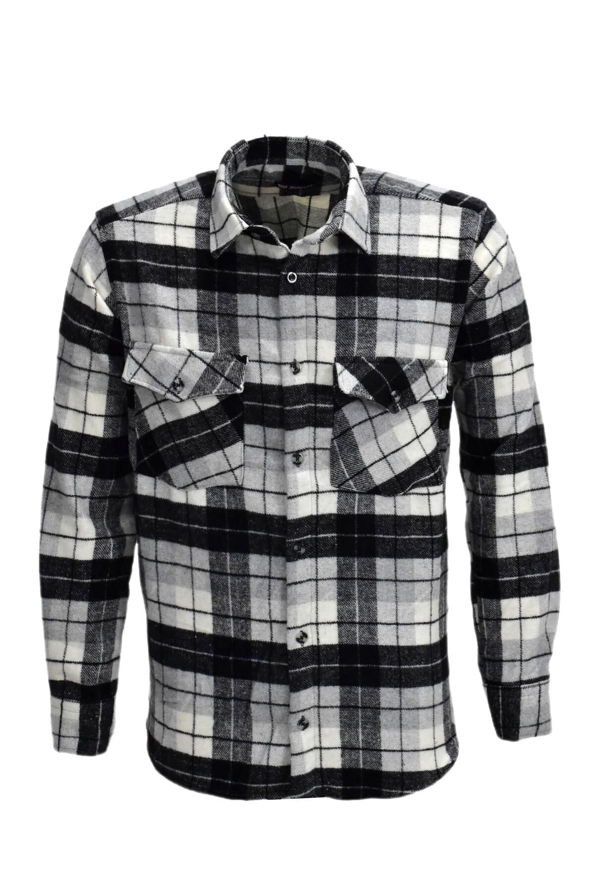 Erkek Çift Cepli Kapaklı Regular Fit Oduncu Gömlek BGL-ST03253 SİYAH - S