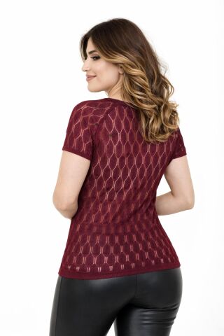 Kadın Triko Kısa Kol Bluz 12943 BGL-ST05309 BORDO - M/L