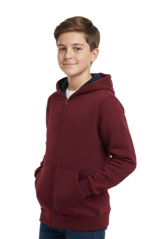 Bordo Fermuarlı Kapüşonlu Cepli Kız Erkek Sweatshirt BGL-ST04999 BORDO - 13 YAŞ