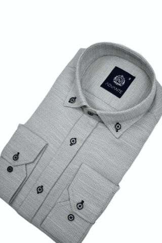 Erkek Silim Fitt Uzun Kol Gömlek Hasır Dokuma BGL-ST02983 GRİ - S