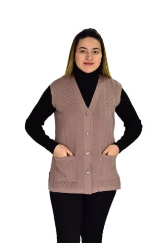 Kadın Cepli Triko Yelek BGL-ST03343 PUDRA - L
