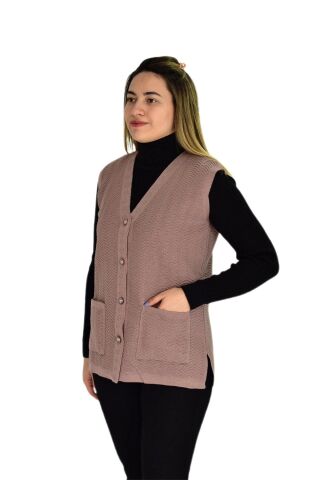 Kadın Cepli Triko Yelek BGL-ST03343 PUDRA - L