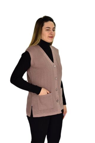 Kadın Cepli Triko Yelek BGL-ST03343 PUDRA - L