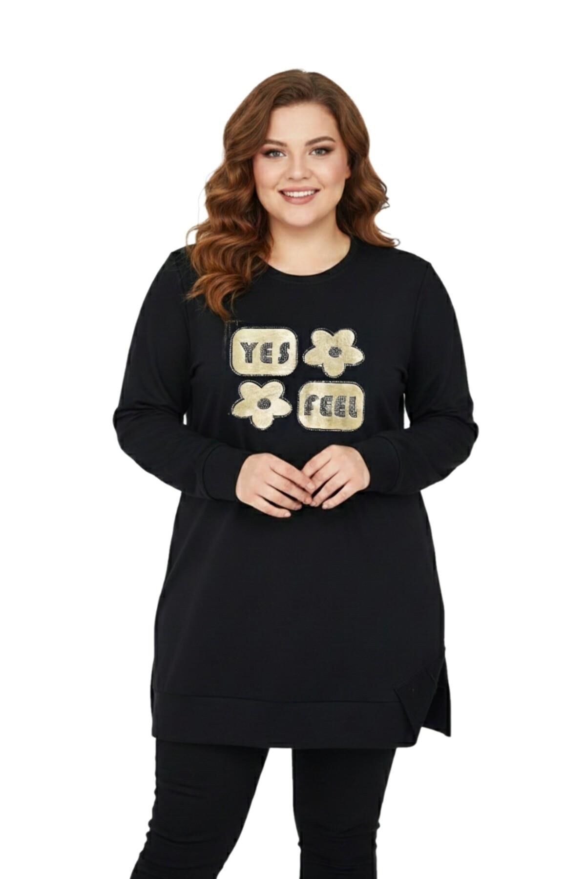 Kadın Sıfıryaka Taşlı Tunik BGL-ST05087 SİYAH - 3XL