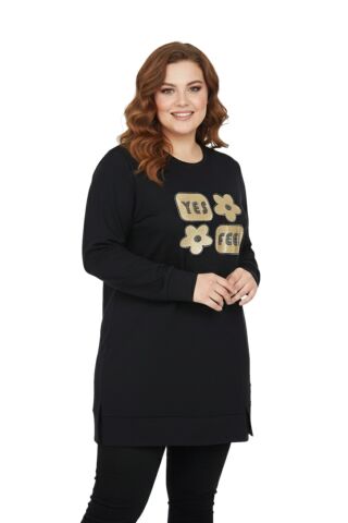 Kadın Sıfıryaka Taşlı Tunik BGL-ST05087 SİYAH - 3XL