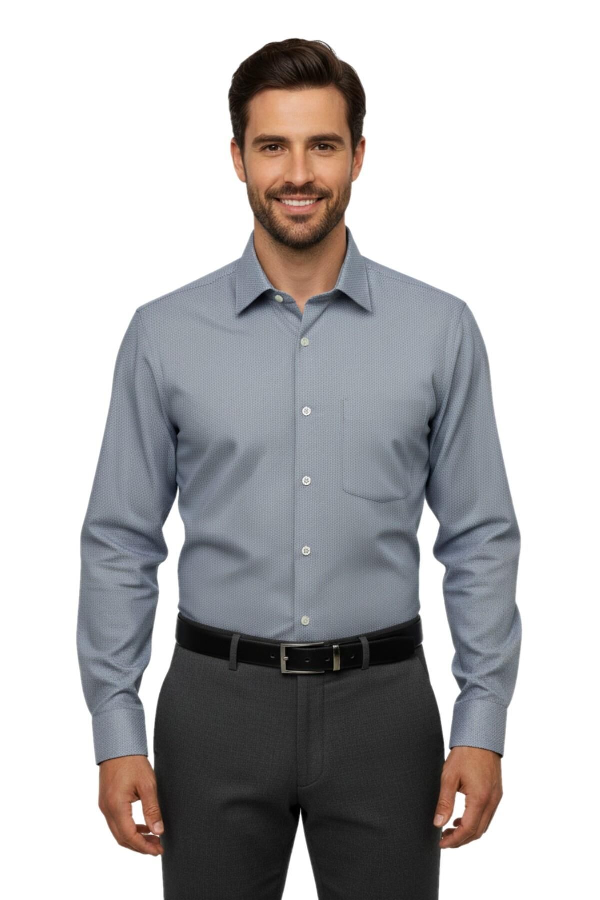 Erkek Slim Fitt Uzun Kol Petek Dokulu Gömlek 3850 BGL-ST04812 GRİ - M