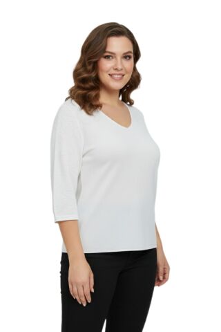 Kadın V Yaka Yaka Truva Kol Kazak BGL-ST05081 BEYAZ - M/L
