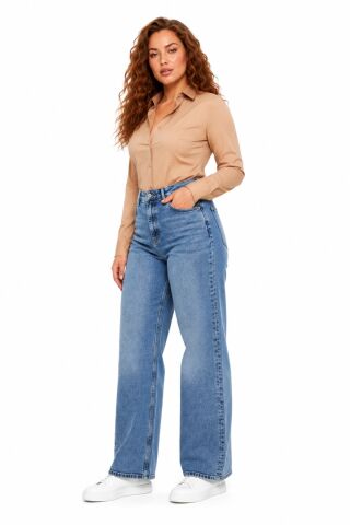 Kadın Yüksek Bel Wide Leg Denim Bol Pantolon BGL-ST05449 BUZ.MAVİ - 29/34