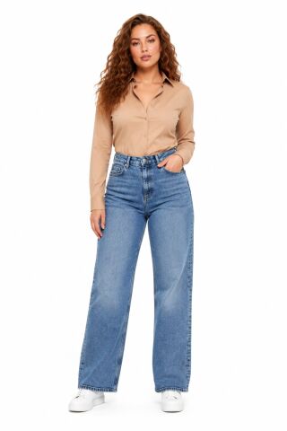 Kadın Yüksek Bel Wide Leg Denim Bol Pantolon BGL-ST05449 BUZ.MAVİ - 30