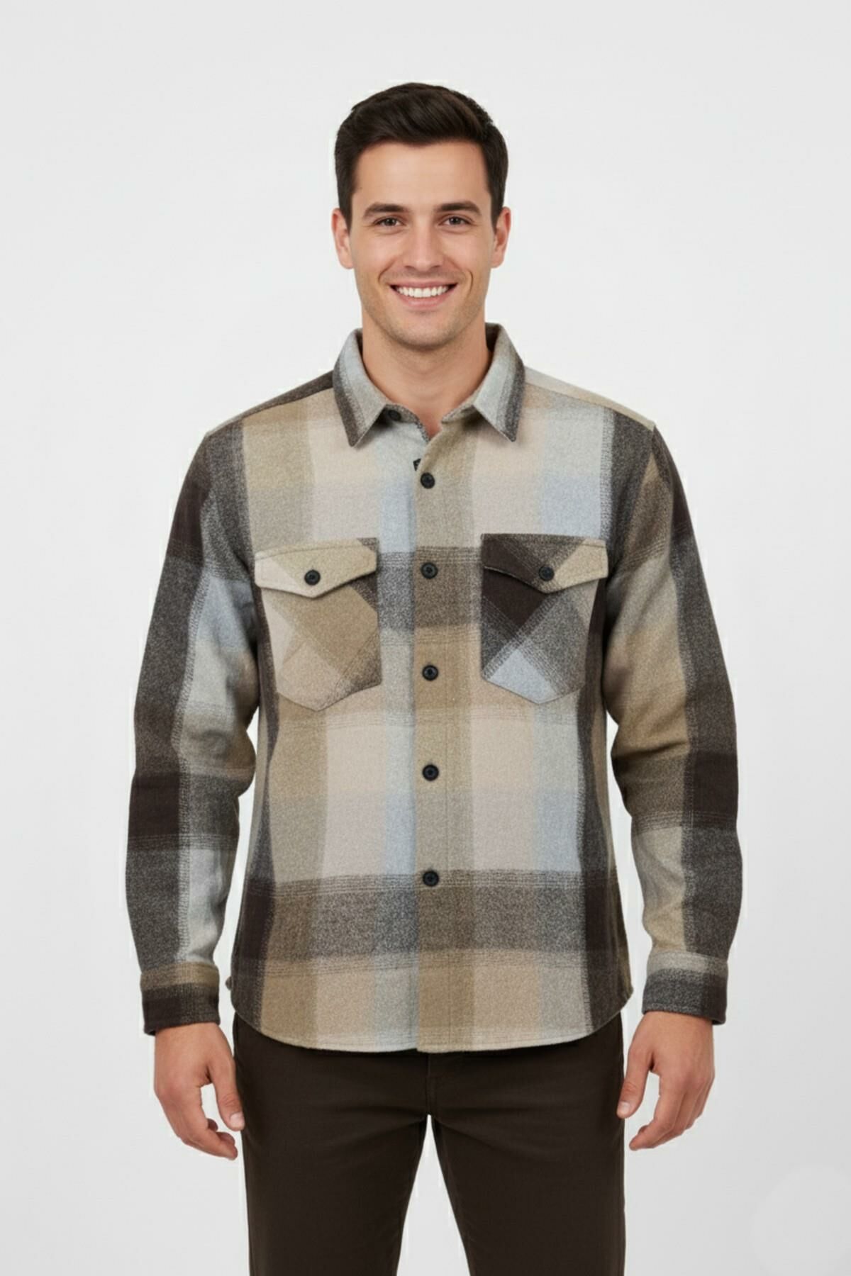 Erkek ekose Silim Fit Oduncu Gömlek Çift Cepli 9971 BGL-ST04920