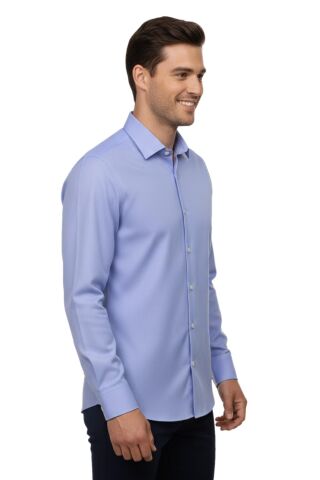 Erkek Slim Fitt Uzun Kol Petek Dokulu Gömlek 2400 BGL-ST04810 MAVİ - XS