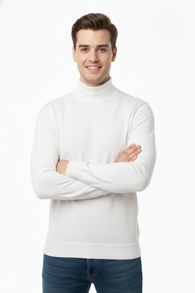 Erkek Yarım Balıkçı Kazak Çelik Örgü Regular Kalıp 4241B BGL-ST04854 BEYAZ - 2XL