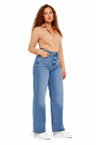 Kadın Yüksek Bel Wide Leg Denim Bol Pantolon BGL-ST05449 BUZ.MAVİ - 31/34