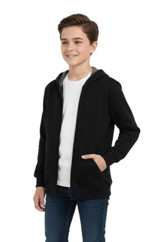 Siyah Fermuarlı Kapüşonlu Cepli Kız Erkek Sweatshirt BGL-ST05001