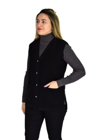 Kadın Cepli Triko Yelek BGL-ST03343 SİYAH - XL