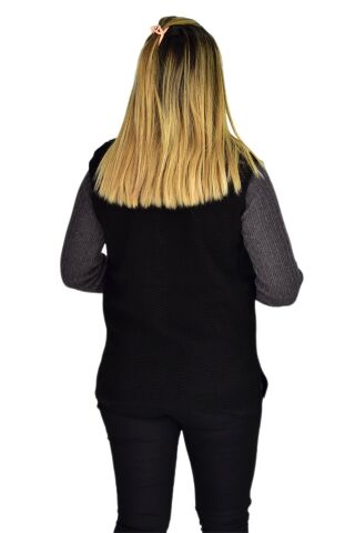 Kadın Cepli Triko Yelek BGL-ST03343 SİYAH - XL