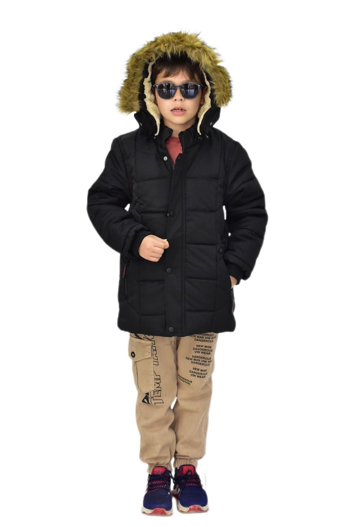 Erkek Çocuk Kapüşonlu Mont BS-2014 SİYAH - 13 YAŞ