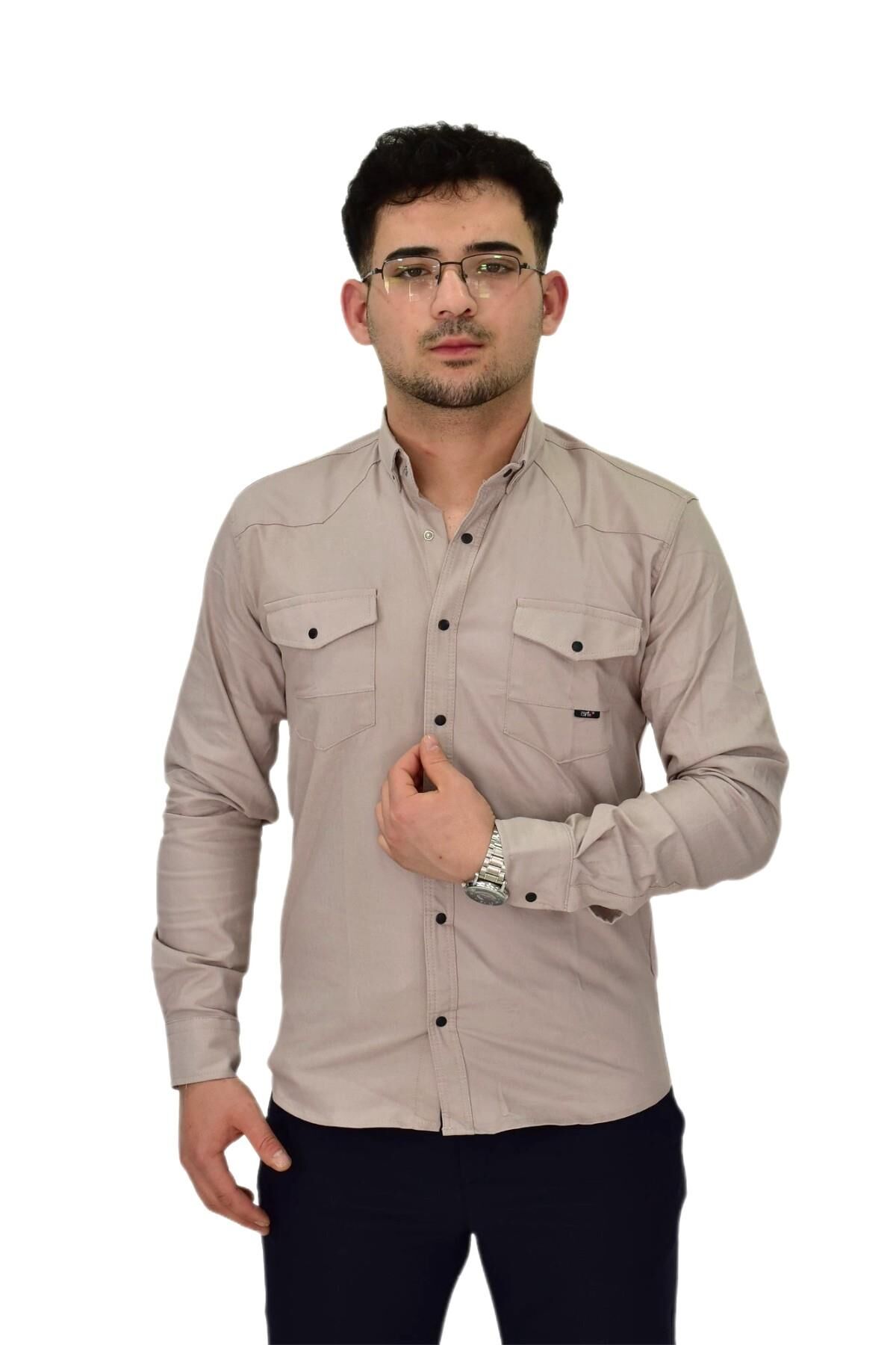 Erkek Spor Likralı Gömlek BGL-ST04343 TAŞ - 2XL