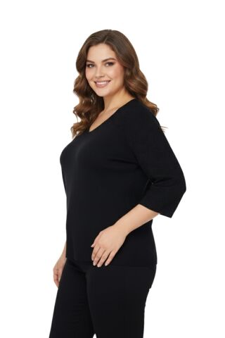 Kadın V Yaka Yaka Truva Kol Kazak BGL-ST05081 SİYAH - M/L