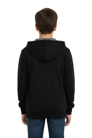 Siyah Fermuarlı Kapüşonlu Cepli Kız Erkek Sweatshirt BGL-ST05001 SİYAH - 15 YAŞ