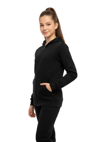 Siyah Fermuarlı Kapüşonlu Cepli Kız Erkek Sweatshirt BGL-ST05001 SİYAH - 15 YAŞ