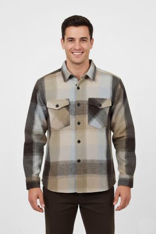Erkek ekose Silim Fit Oduncu Gömlek Çift Cepli 9971 BGL-ST04920 KAHVE - XL