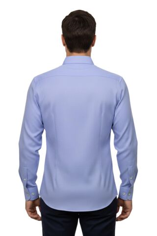 Erkek Slim Fitt Uzun Kol Petek Dokulu Gömlek 2400 BGL-ST04810 MAVİ - XL